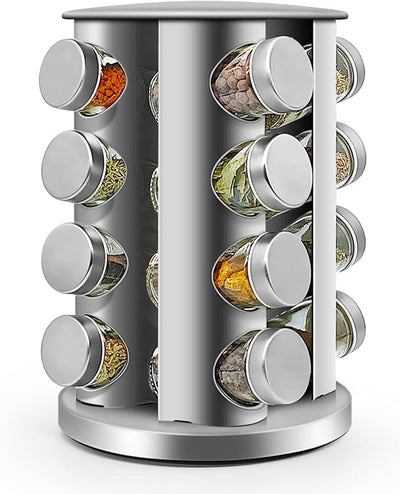 Rotating Spice Rack with 16 Jars -  Stainless Steel